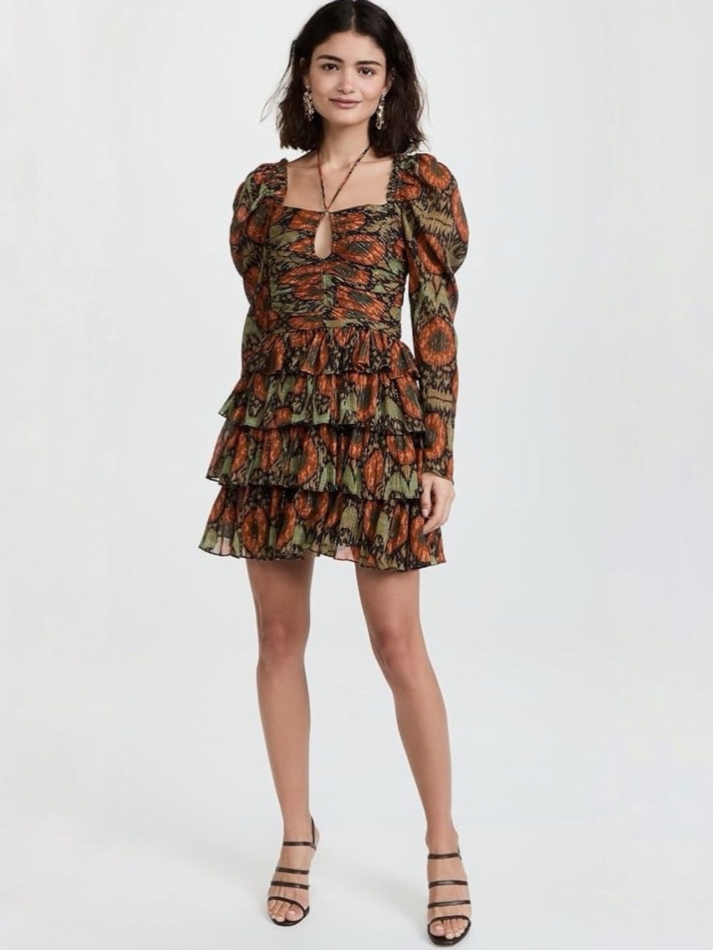 Ulla Johnson Naiya Dress Size 2 Keyhole Tiered Chiffon Sheer Long Sleeves Mini